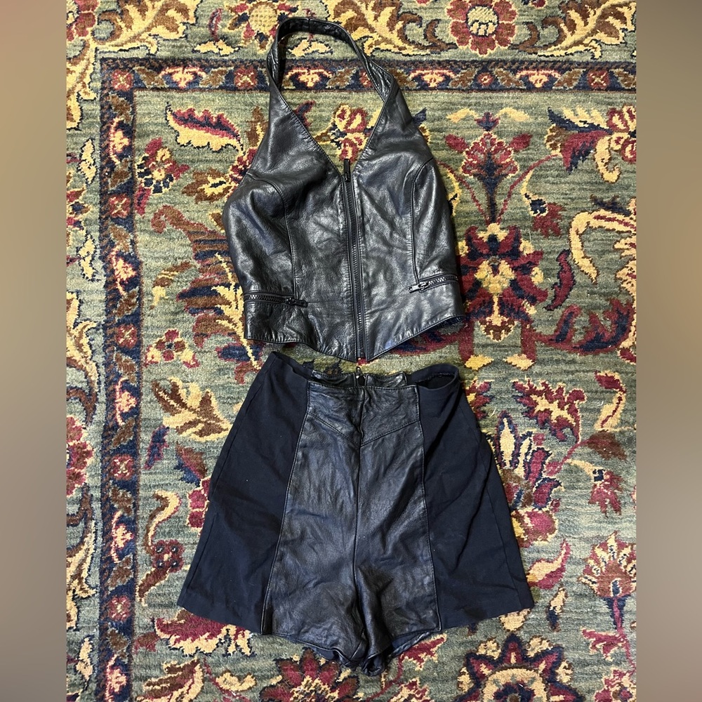Wilson Black Leather halter top and high waisted shorts
